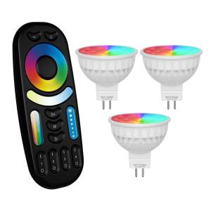 RGB Color-Changing Light Bulb Set – 3 MR16 Bulbs with 4-Zone RF Remote